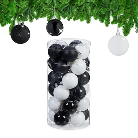 Kerstballen - set van 30 - plastic - Ø 6 cm - onbreekbaar - zwart-wit