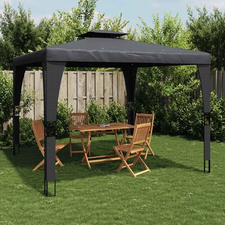 vidaXL - Prieel - met - dubbel - dak - 3,98x2,98 - m - staal - antracietkleurig