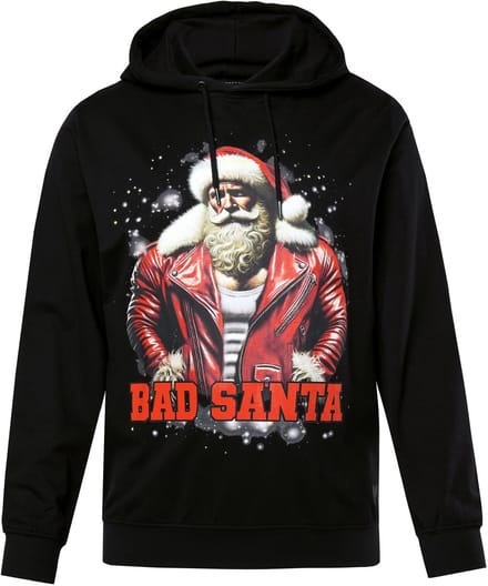 Men Plus - Heren - Hoodie XMAS kerstmotief sweater capuchon - Zwart - Maat XL