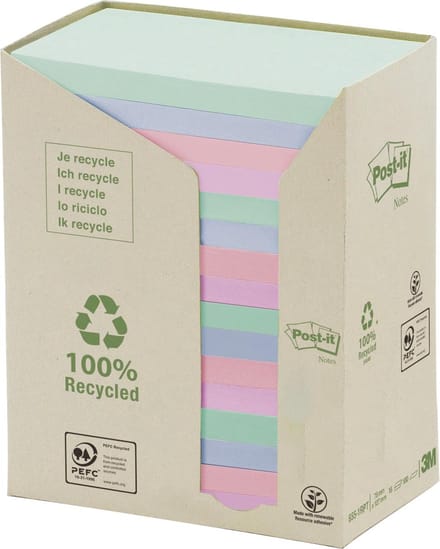 Post it Notes Recycling 127 x 76 mm 6 kleuren