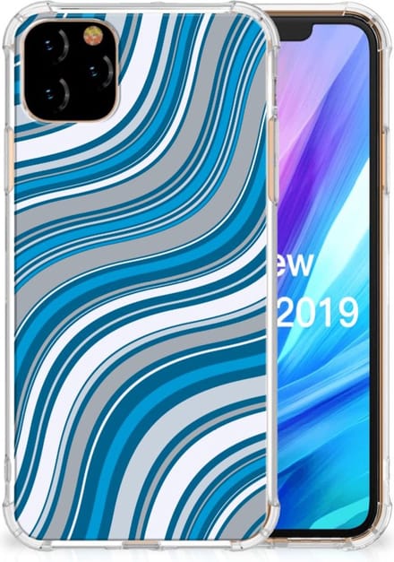 Apple iPhone 11 Pro Max Doorzichtige Silicone Hoesje Waves Blue