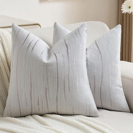 Set van 2 Sierkussenshoezen 55x55 cm Grijs Chenille Streep Modern Woondecoratie