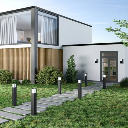 Deko-Light Tuinpadverlichting Facado II, hoogte 65 cm, hoekig, donkergrijs/opaal
