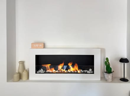 Bio-ethanol wandhaard 90x40 cm box wit mat (structuur) met glas – moderne sfeerhaard zonder schoorsteen