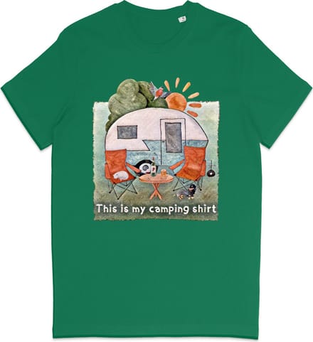 Heren en Dames T Shirt - Camping Kampeer Tafereel - Groen L