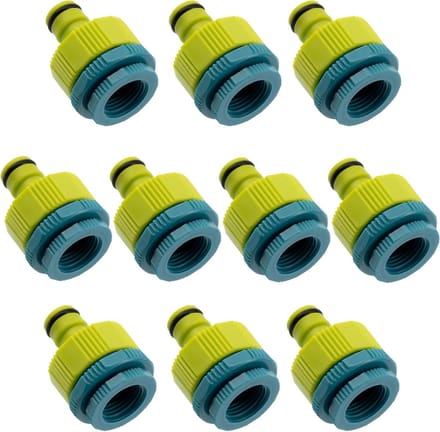 Allecta - Set van 10 Kraanadapters 1''-1/2''-3/4'' voor tuinslang - Vrouwelijk & mannelijk - Kunststof.