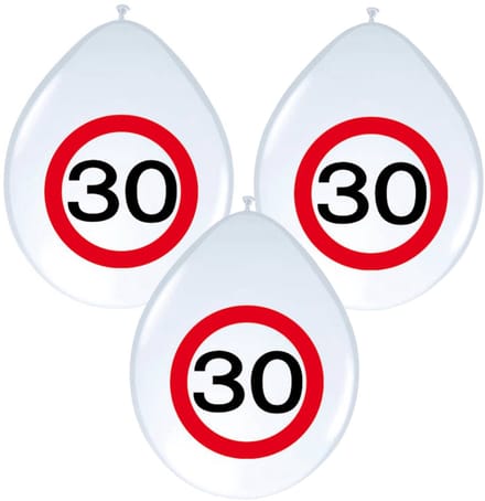 Ballonnen 30 jaar - 16x - stopbord - wit - 30 cm