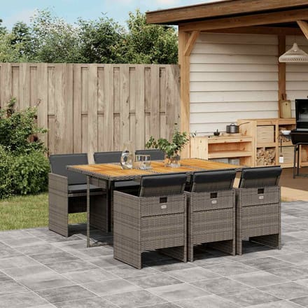 vidaXL - 7-delige - Tuinset - met - kussens - poly - rattan - grijs