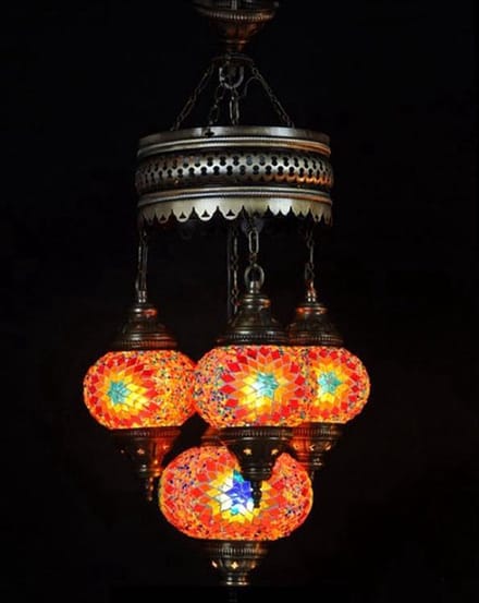 Turkse hanglamp - oosterse hanglamp 4 bollen - multicolour mozaiek - handgemaakt - E-14 fitting - 80 cm lengte
