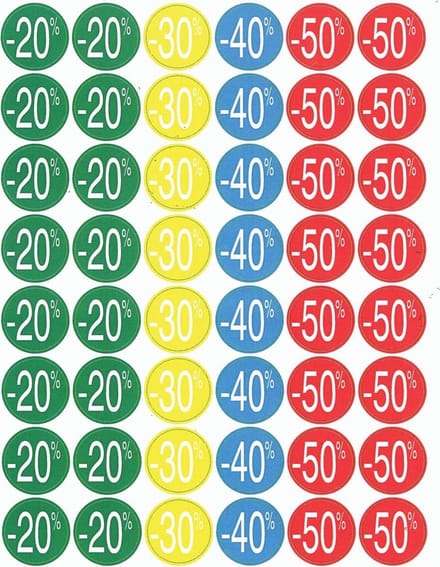 Agipa Kortinglabel van -20% tot - 50% (80 x -20%, 40 x -30%, 40 x -40%, 80 x -50%), geassorteerde kleu...