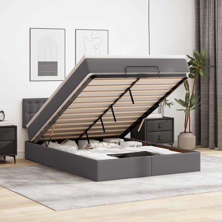 vidaXL - Ottoman - bed - met - matras - 140x190cm - kunstleer - grijs