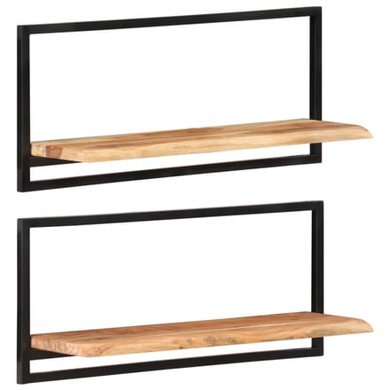 vidaXL - Wandschappen - 2 - st - 80x25x35 - cm - massief - acaciahout - en - staal