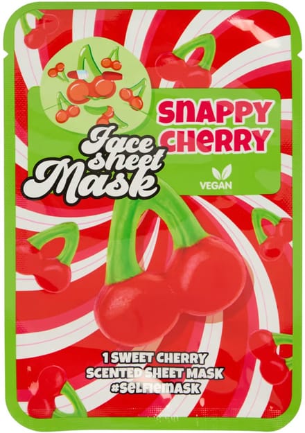 Selfie-gezichtsmasker - snappy cherry - kersen snoepjes - kers snoepje - tissue masker - sheet mask