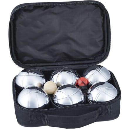 jeu de boules set - 6 ballen - met doelbal en afstandmeter - draagtas -metaal