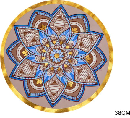 Placemats - Rond - 38 cm - 6 stuks - Onderlegger - Hitte bestendig - Blauw/ Bruin/ Goud - Ibiza look
