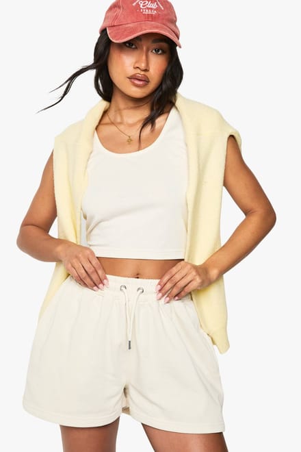 boohoo Dames Crop top met ronde hals en sweatshort-set | Ecru | Maat: Medium