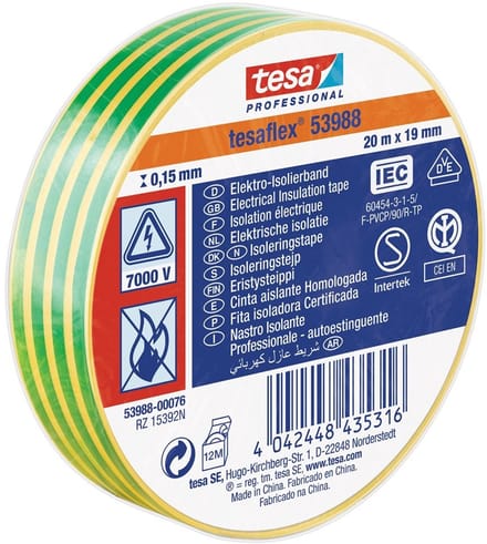 Tesa Isolatietape 19mm - 20 meter - Groen/Geel