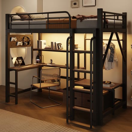 Hoogslaper - 90x200 cm - met bureau, USB & LED - Zwart