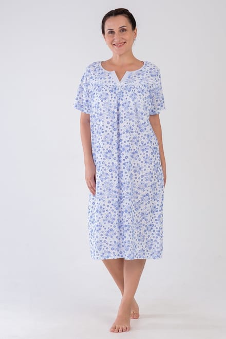 Vienetta - Grote Maten Dames Nachthemd, Korte Mouwen, Blauw - 2XL