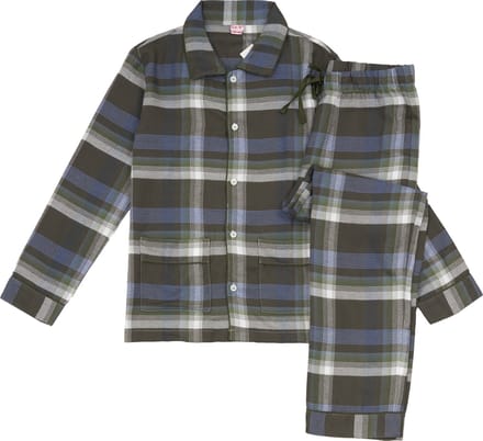La-V Flanel pyjama set voor jongen met geruit patroon legergroen - 152-158