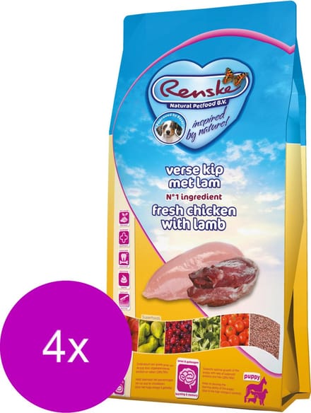 Renske Puppy Kip&Lam&Rijst - Hondenvoer - 4 x 2 kg