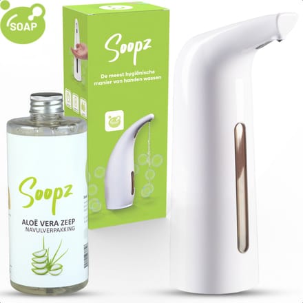 Soopz Automatische Zeepdispenser – Wit – Pure White Elegance – Zeeppompje met Bewegingssensor – Met Aloë Vera Zeep