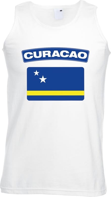 Singlet shirt - tanktop - Curacao vlag - wit - heren - landen - supporters M