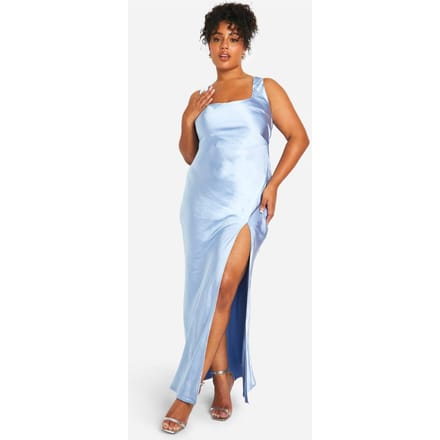 boohoo Dames Plus Bridesmaid Satijn Vierkante Hals Maxi Jurk | Blauw | Maat: 44