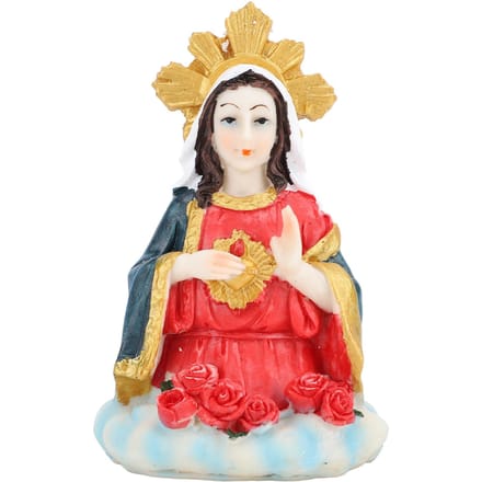 Buste van de Maagd Maria Standbeeld 5 Inch Hars Uitstekend Vervaardigd Tafelblad Hart van Maria Beeldje beige