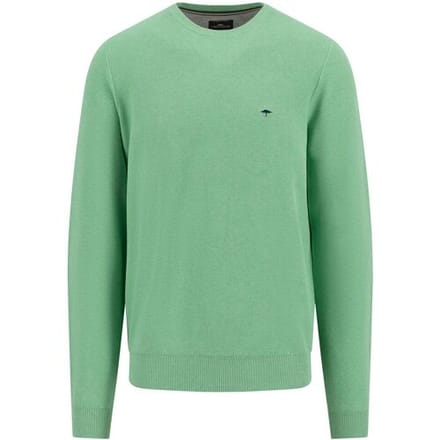 Fynch-Hatton Trui O-Neck Uni Color Cotton Structure Turf Green / male