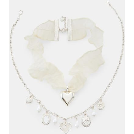 Stradivarius Set van dubbele kettingen met charms  Grijs OS