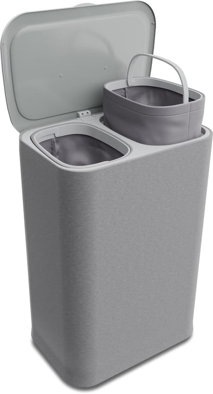 Bodo® - Wasmand Duosplit - Verdeelvakken - Met Deksel - 90L - 56x41x69 cm - Grijs