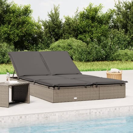 vidaXL - Ligbed - met - kussens - 2-persoons - poly - rattan - grijs