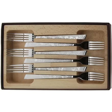 Set van 6 decor natura roestvrijstalen vorken Roger Orfèvre