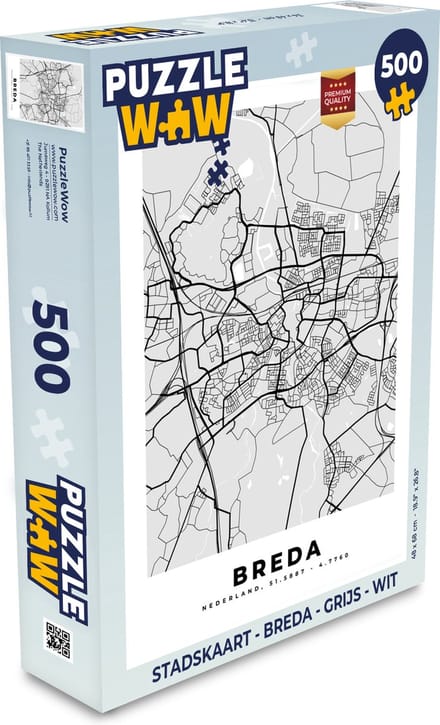 Puzzel Stadskaart - Breda - Grijs - Wit - Legpuzzel - Puzzel 500 stukjes - Plattegrond