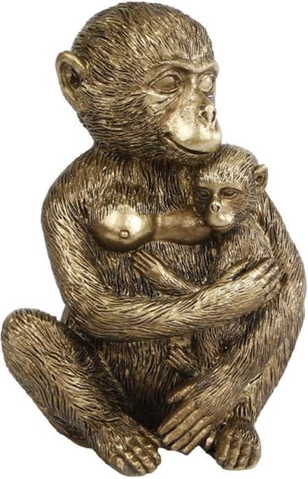 Sculptuur "Monkey with cub" goud polystone 13x9x15cm