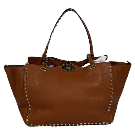 Valentino Light Cuir Rockstud Trapeze Tote in Bruin Leer