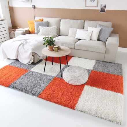 Hoogpolige loper - Trend Cube oranje 80x250