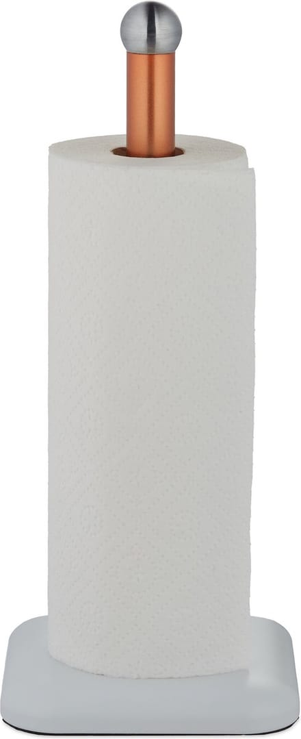 keukenrolhouder staand - 36 x 15 x 15 cm - rvs - anti-slip - modern - wit-koper