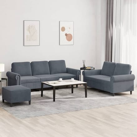 vidaXL - 3-delige - Loungeset - met - kussens - fluweel - donkergrijs