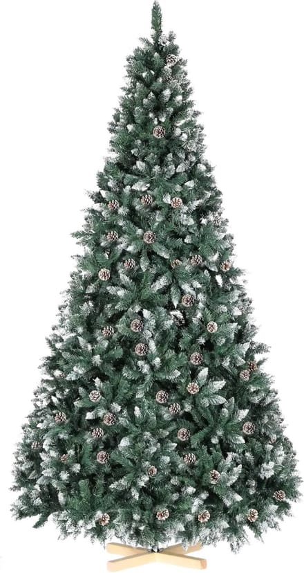 Kerstboom met sneeuw - Dennenappels - Canadese Spar - 210cm - Zonder verlichting