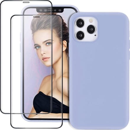 Backcover Hoesje Geschikt Voor: 12 Pro Max Liquid Silicone rubberen + 2X volledige Tempered screenprotector - Lila