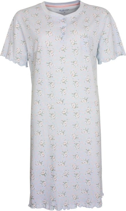 Tenderness Dames Nachthemd - Bloemendessin - Licht Blauw - Maat 3XL