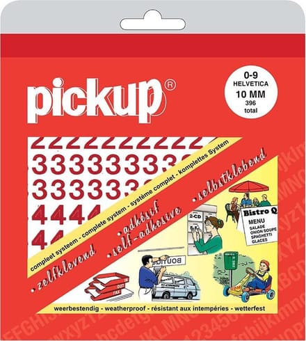 Pickup plakcijfers boekje Helvetica rood - 10 mm