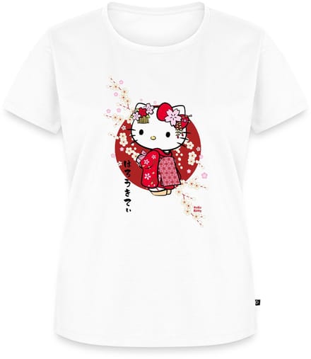 Hello Kitty In Een Rode Kimono En Kersenbloesems Premium T Shirt Dames