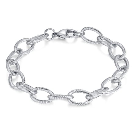Twice As Nice Armband in edelstaal, ovale schakels 15 mm, gestreept 19cm