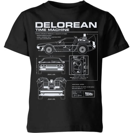 Back To The Future Delorean Schematic Kids' T-Shirt - Black - 98/104 (3-4 jaar)