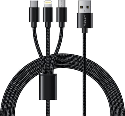 Veger 3-in-1 USB Kabel - Lightning - USB-C - Micro USB - Zwart