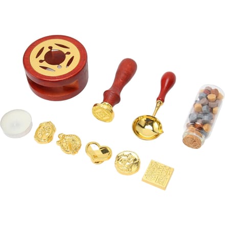 Wax Sealing Stempel Kit met 5 Vervangbare Stempelkoppen Sealing Wax Verwarmer Lepel Sealing Stempel Kit voor brown