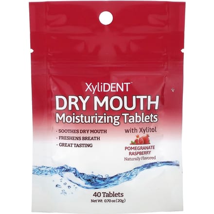 XyliDENT, Monddroogheid Hydraterende Tabletten, met Xylitol, Granaatappel Framboos, 40 Tabletten, 0,70 oz (20 gram)